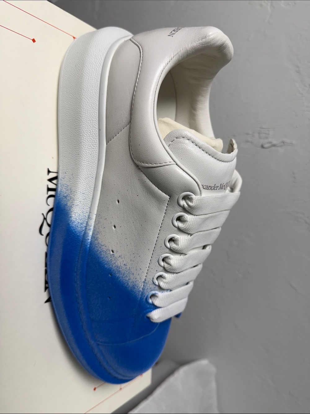 Alexander McQueen White Leather Sneaker with Blue Fade